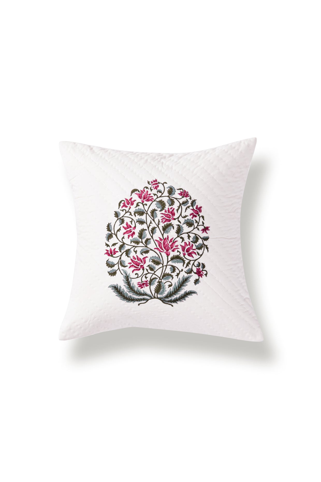 Enchanted Flowers Hand Block Printed Cushion By Pinjore