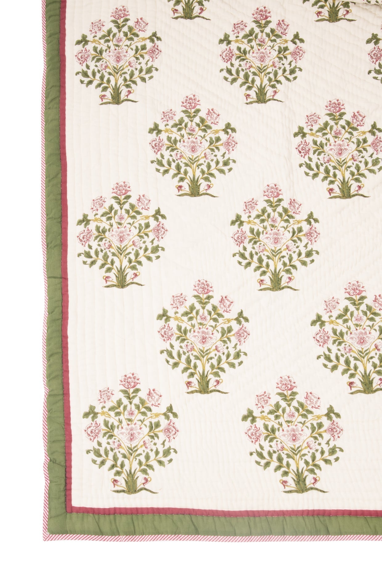 Floral Bunch Motif Hand Block Printed Quilt By Pinjore